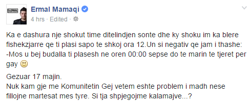 Statusi i Ermal Mamaqit në Facebook